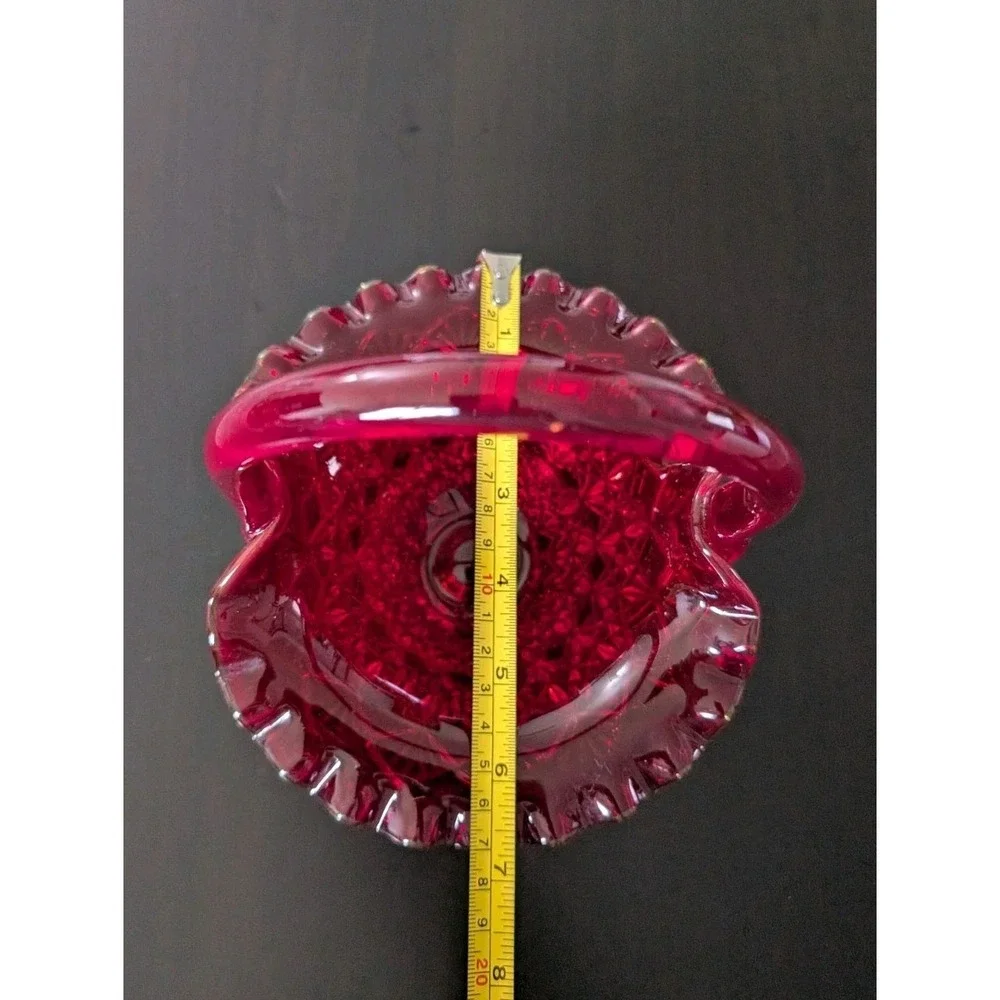 Vintage FENTON AMBERINA‎ RED RUFFLED DIAMOND BASKET